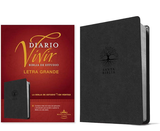Biblia de estudio del diario vivir RVR60, letra grande (SentiPiel, Carbón, Letra Roja) (Spanish Edition) cover image