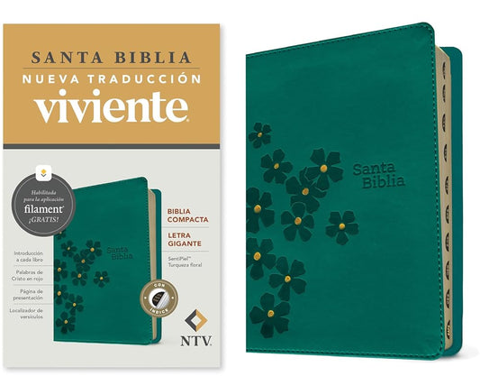 Biblia compacta NTV, letra gigante con Filament (SentiPiel, Turquesa floral, Índice, Letra Roja) (Spanish Edition) cover image