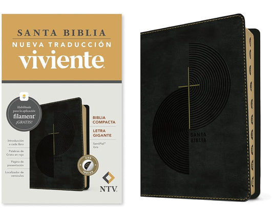 Biblia compacta NTV, letra gigante con Filament (SentiPiel, Gris, Índice, Letra Roja) (Spanish Edition) cover image