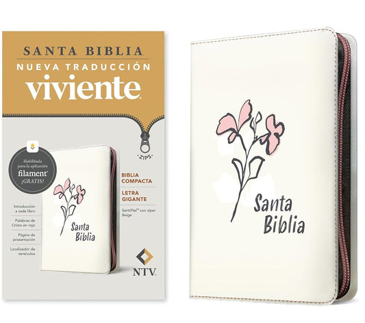 Biblia compacta NTV, letra gigante de zíper con Filament (SentiPiel, Beige, Letra Roja) (Spanish Edition) cover image