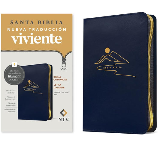 Biblia compacta NTV, letra gigante de zíper con Filament (SentiPiel, Azul, Letra Roja) (Spanish Edition) cover image