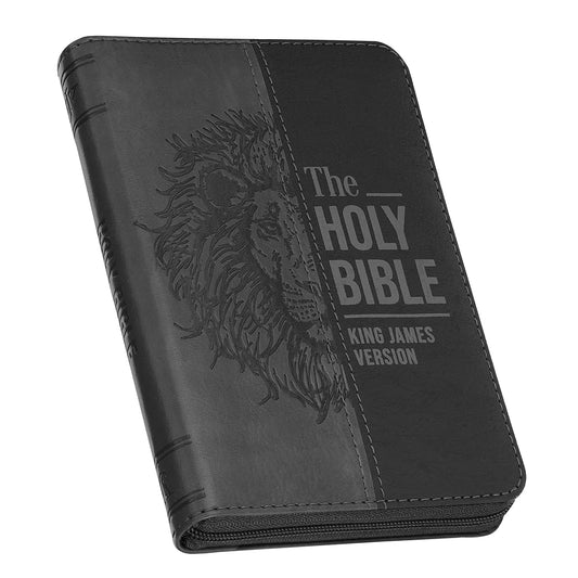 KJV Holy Bible, Mini Pocket Size, Red Letter, Reading Plan, Thematic Verse Finder, Ribbon Bookmark, King James Version, Vegan Leather, Black/Gray Zipper Closure, 6.2" x 4.3" (KJV Pocket Editions) cover image