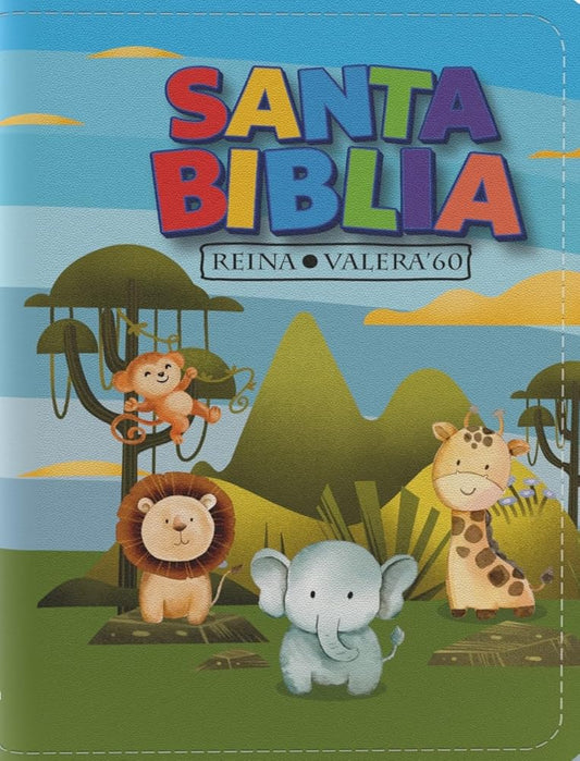 Biblia Rvr 1960 Bolsillo Para Niños Animales Vinilo Con Cierre (Bible Rvr 1960 Pocket Size Children Animals Vinyl with Zipper (Spanish Edition) cover image