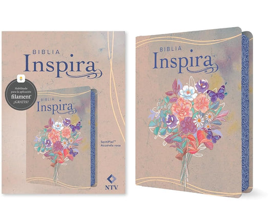Biblia Inspira NTV con Filament (SentiPiel, Acuarela rosa) (Spanish Edition) cover image