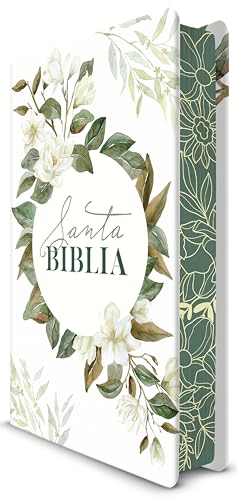 Biblia RVR 1960 letra grande tamaño manual, tapa dura con flores blancas y cantos pintados / Spanish Bible RVR 1960 Handy Size white flowers sprayed edges (Spanish Edition) cover image