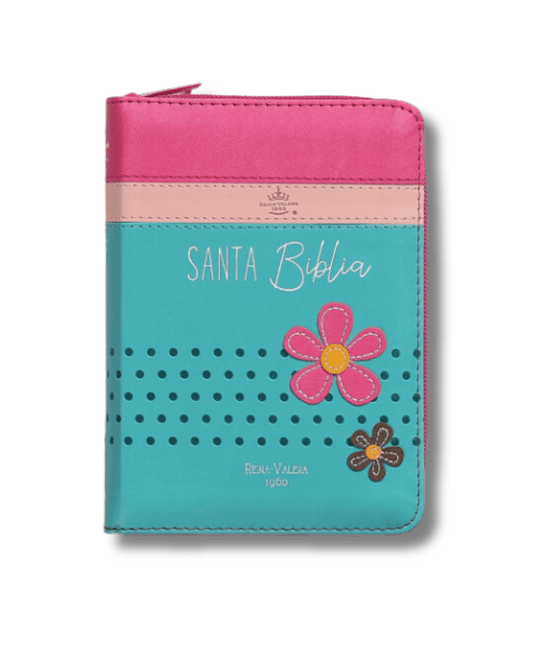 Biblia de Bolsillo | RVR1960, Tricolor (Fucsia Rosa, Turquesa) con Flores y cierre