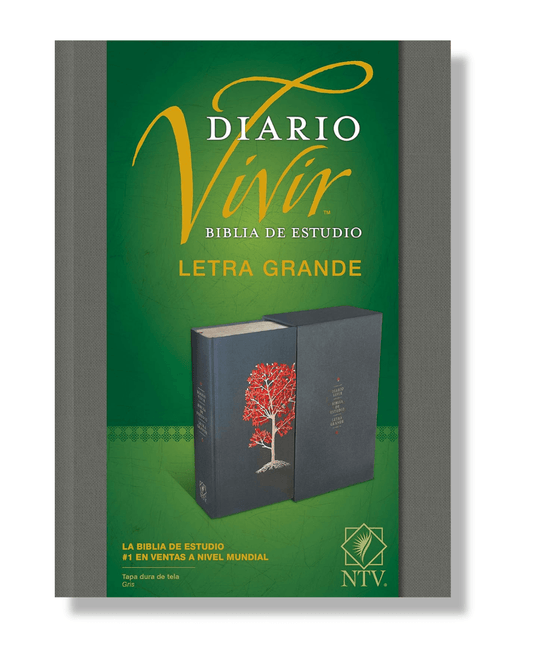 Biblia de Estudio Diario Vivir (NTV) | Letra Grande, Tapa Dura de Tela, color gris con diseño