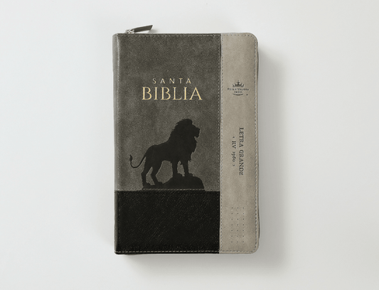 Biblia RVR60 zpper e índice Inspiración León Negro/gris/gris