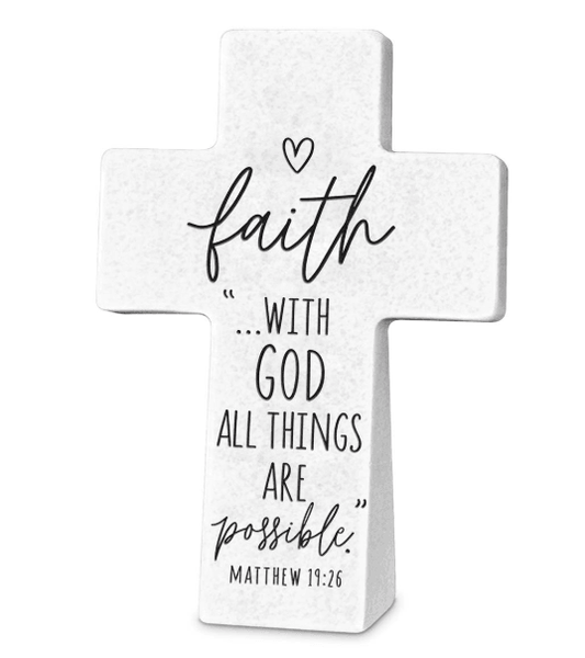 Base en resina sobremesa Cross Faith (fe) Mateo 19:26