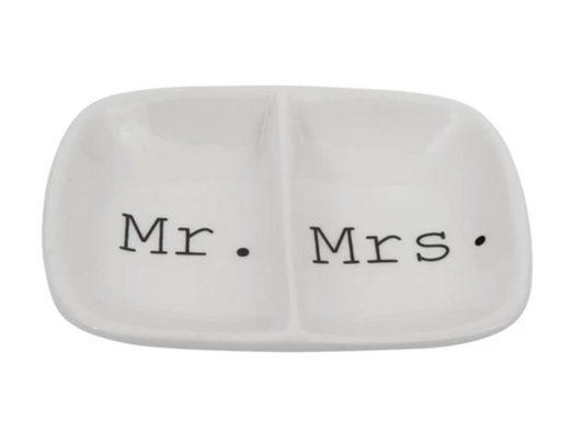 Mr. and Mrs. Ceramic 2-Section Dish