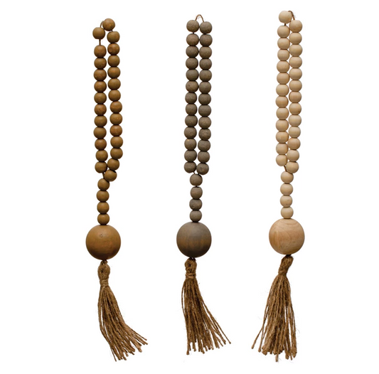 Cuentas de madera con borla de cuerda de yute, 3 colores