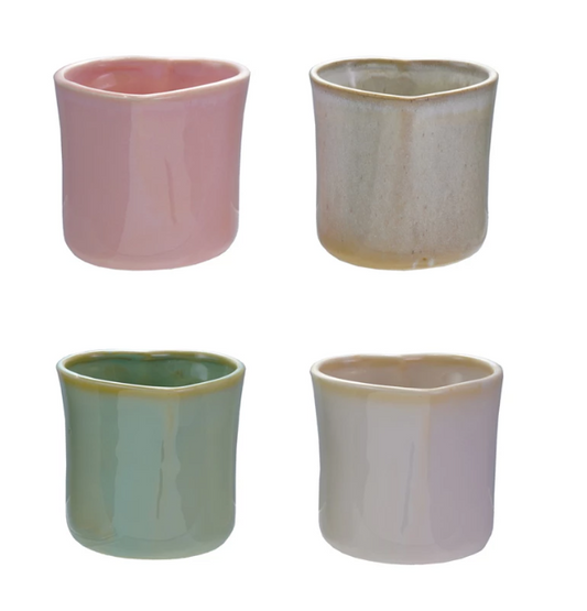 Taza sin asa de gres en forma de corazón de 12 oz, 4 colores