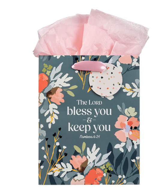 The Lord Bless You Teal Large Portrait Gift Bag - Numbers 6:24