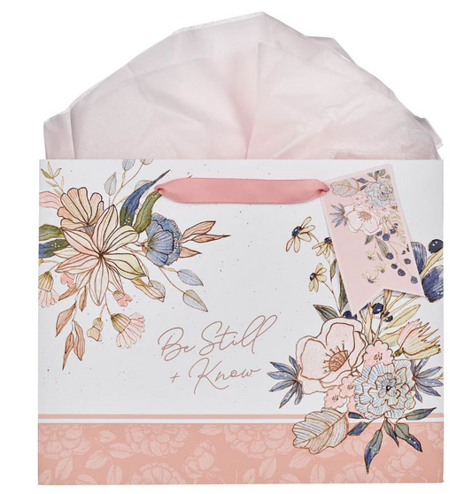 Be Still and Know Peach Blossom Large Landscape Gift Bag - Psalm 46:10