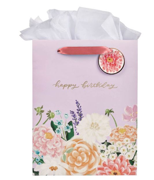 Happy Birthday Lilac Floral Large Portrait Gift Bag