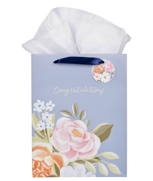 Congratulations Blue Floral Large Portrait Gift Bag