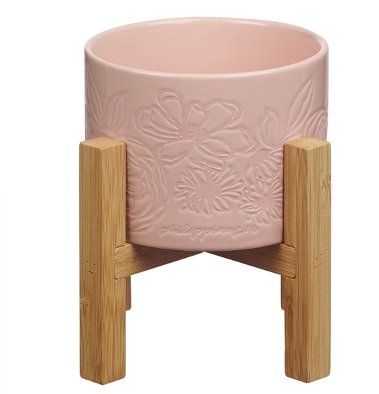 Sophia Pink Planter Pot and Bamboo Stand