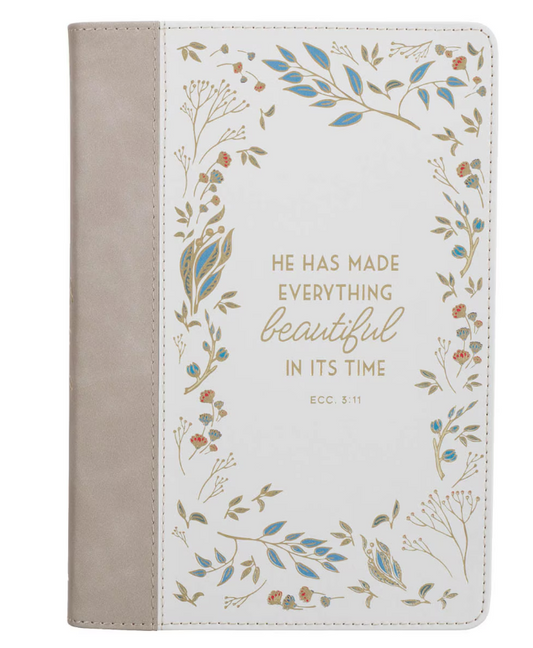 Everything Beautiful Cream Floral Faux Leather Classic Journal - Ecclesiastes 3:11