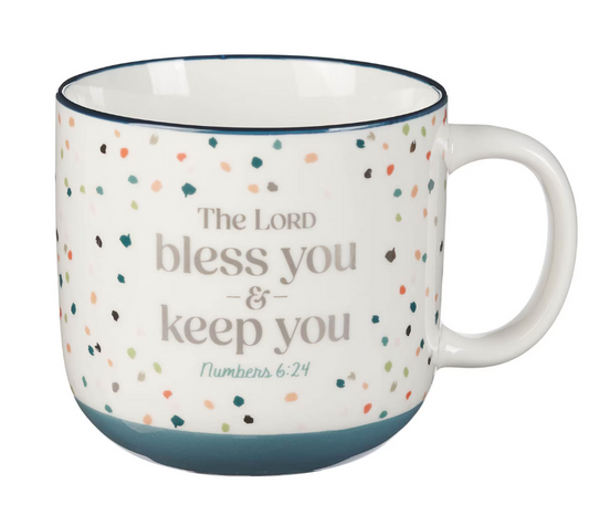 Bless You and Keep You Blue Confetti Ceramic Coffee Mug - Num 4:26