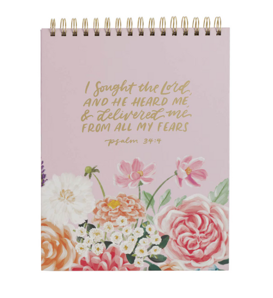 He Delivered Me Lilac Floral Spiral Notepad - Psalm 34:4