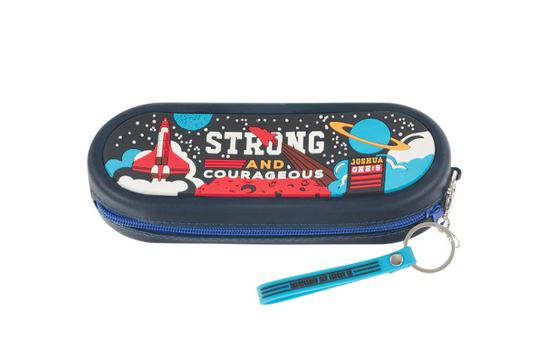 Strong and Courageous Navy Silicone Pencil Case - Joshua 1:9
