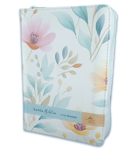 Biblia con Cierre Portátil 12 puntos RV1960, imit piel flores azul con índice y canto floral