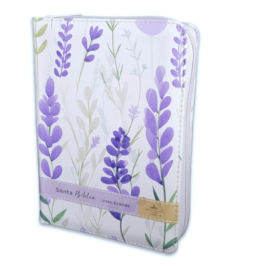 Biblia con Cierre Portátil 12 puntos RV1960, imit piel flores lila con índice y canto floral