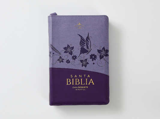 Biblia con Cierre Letra Gigante Manual 14 puntos RV1960 imit piel violeta y mariposa con índice