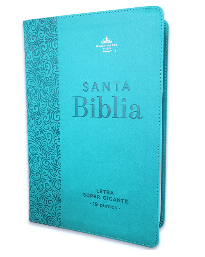 Biblia Letra Súper Gigante Manual 19 puntos RV1960 imit piel turquesa floral con índice