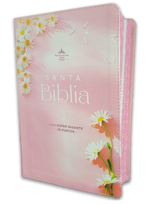 Biblia Letra Súper Gigante Manual 19 puntos RV1960 imit piel rosa y canto con mensaje - Mujer Virtuosa