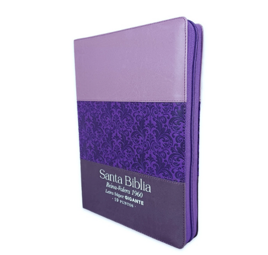 Biblia con Cierre Letra Súper Gigante 19 puntos RV1960 imit lila y negro con índice
