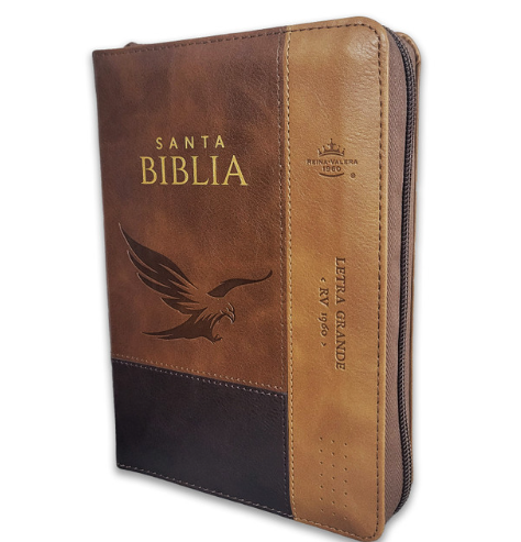 Biblia con Cierre Portátil 12 puntos RV1960, imit piel café águila con índice