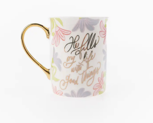 Gold Handle Mug Fills My Life Wth Gd Things | Llena mi vida de cosas buenas