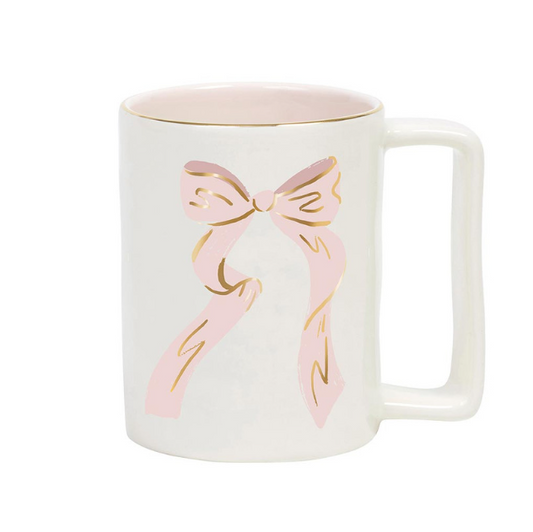 Gold Foil Organic Mug - Pink Bow | Taza orgánica con lámina dorada - Lazo rosa