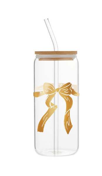 Glass Cold Brew Tumbler - Gold Bow | Vaso de vidrio para café frío - Lazo dorado
