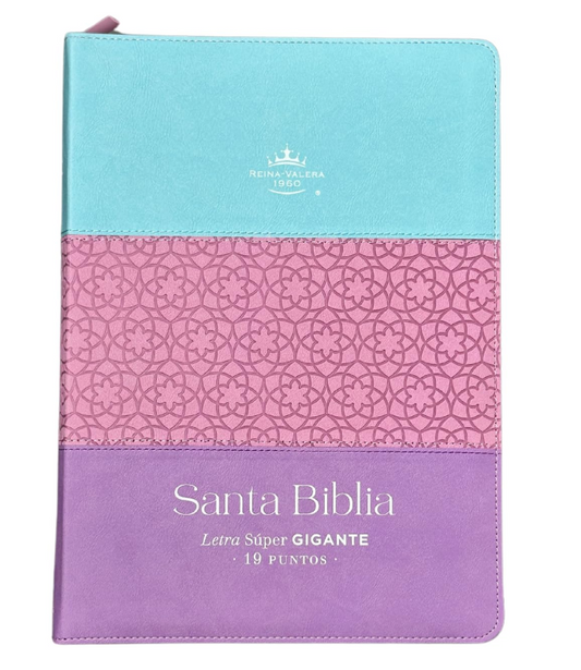 Biblia RVR60 Letra Súper Gigante 19 puntos. I/piel Tritono Azul/rosa/lila. Con cierre/índice