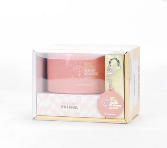 Pack Taza 12 OZ+ llavero de caucho. Colección primor. Mujer Virtuosa