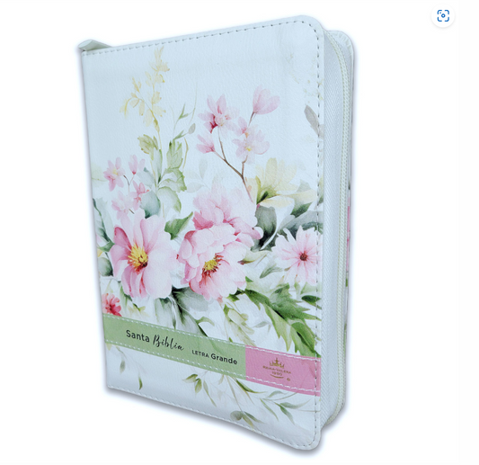 RVR60 Biblia Tamaño Manual Letra Grande con Cierre e Índice Imitación Piel - Victoria Flores Primavera