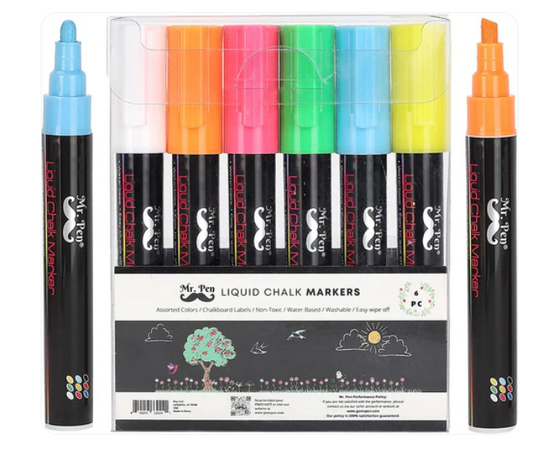 Marcadores de tiza, paquete de 6, punta doble, colores vibrantes