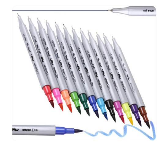 Dual Tip Brush Pens|Rotuladores de doble punta, 12 colores