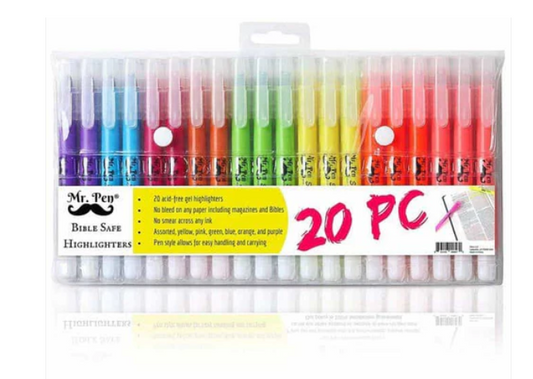 Resaltadores de gel Mr. Pen, sin sangrado, para Biblia, colores surtidos, paquete de 20
