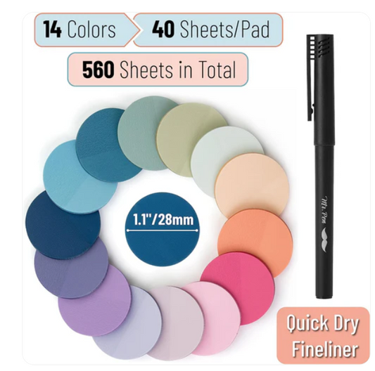 Notas adhesivas redondas transparentes, 560 unidades, colores PATELES