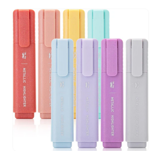 Resaltadores con brillo paquete de 8, colores metálicos