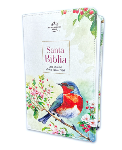 Biblia Letra Grande 12 puntos para Mujer RV1960 imit. piel floral y pájaro