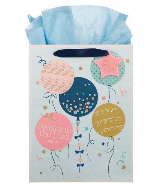 Bolsa de regalo grande con globos coloridos de Regocijo - Filipenses 4:4