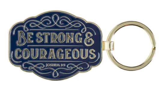 Llavero de metal azul "Fuerte y Valiente" - Josué 1:9 | Strong and Courageous