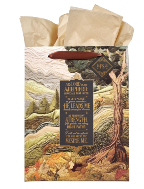 Bolsa de regalo grande con retrato del Señor es mi pastor - Tapiz Green Meadow - Salmo 23:1-4|The Lord is my Shepherd