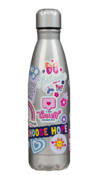 Botella de agua de acero inoxidable plateada Shine for Jesus | Brilla para Jesús
