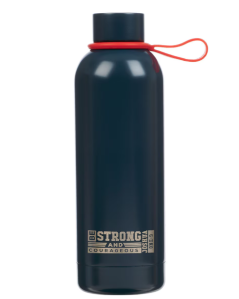 Botella de agua de acero inoxidable azul, fuerte y valiente - Josué 1:9 | Strong and Courageous