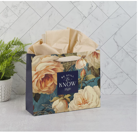 Bolsa de regalo grande Be Still and Know Serene Roses Psalm 46:10 | Estad Quietos y Conoced' - Salmo 46:10